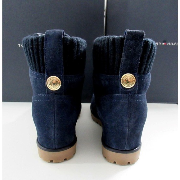 Tommy Hilfiger Serafin Lace Up Wedge Boots Booties Medium Blue Suede - Picture 6 of 8